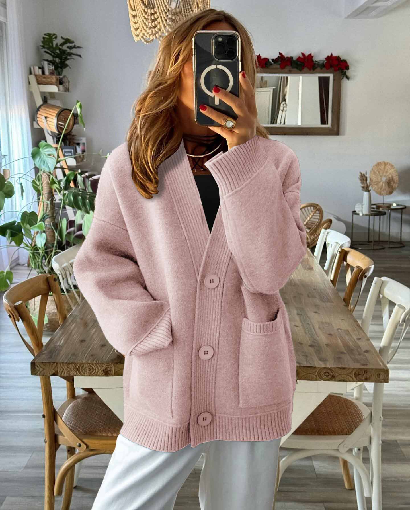 Womens Cozy Button-Up Cardigan V-Neck Knit Sweater Winter Casual Style Coat